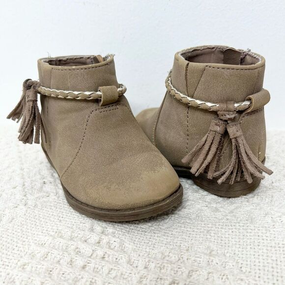 Wonder Nation Toddler Baby Girl Boots Sz 4 Tan Tassel Booties - Picture 1 of 9